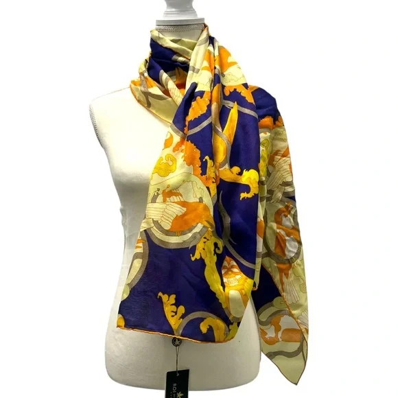 NWT Roi du Lac Elegant Silk/Wool Scarf in Purple and Gold - Picture 1 of 8